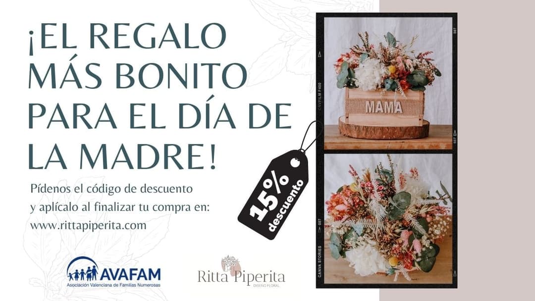 Ritta Piperita, diseño floral, ofrece un 15% de descuento en todas sus creaciones