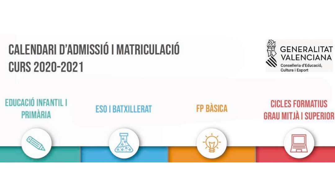 Ya podéis consultar el calendario de admisión y matriculación para el curso 2020-2021