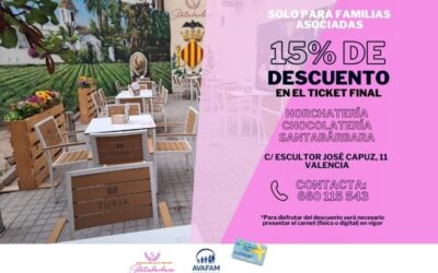 Disfruta de un 15% de descuento en Horchatería Santabárbara con tu carnet de familia numerosa