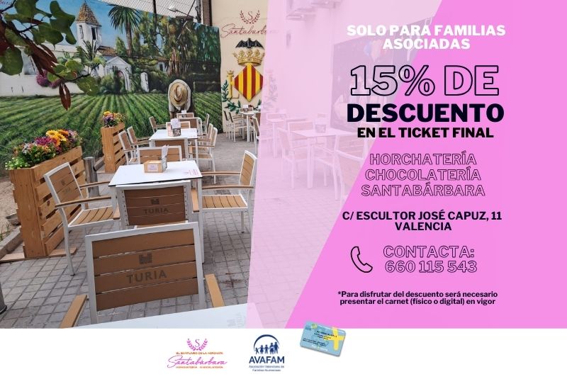 Disfruta de un 15% de descuento en Horchatería Santabárbara con tu carnet de familia numerosa